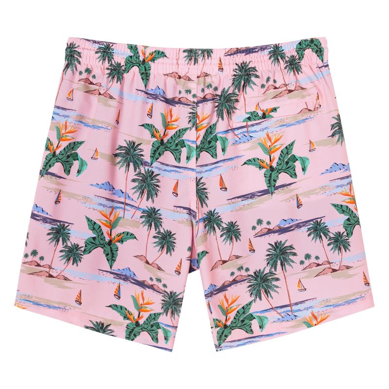 SURF CUZ Mens Swim Trunks with Compression Liner Quick Dry Swim Shorts 7" Swimming Trunks Stretch Bathing Suit 7 Inch,Pink Blue Sea,XS