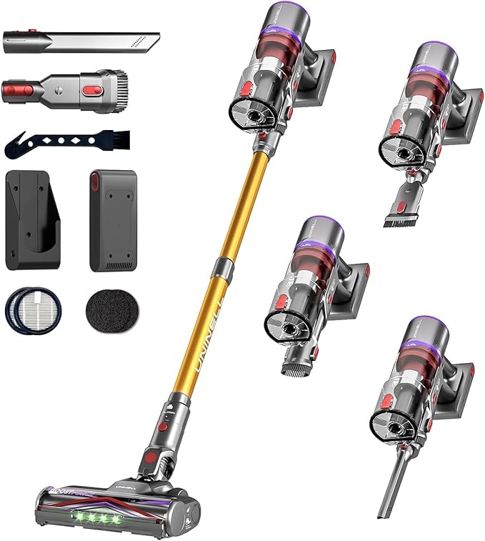 UNINELL HOME Cordless Vacuum Cleaner, 50000Pa 580W 70Mins Vacuum Cleaners for Home,Anti-Tangle Stick Vacuum Self-Standing, Handheld Vacuum Rechargeable for Pet Hair/Carpet/Floor,LED Display