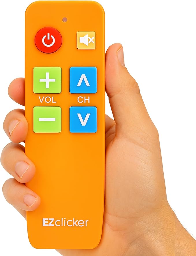 EZclicker TV Remote for Seniors, Extra Simple Big Button Remote (Orange) Works with Major TV Brands, NOT for Streaming (2xAAA Batteries Not Included)