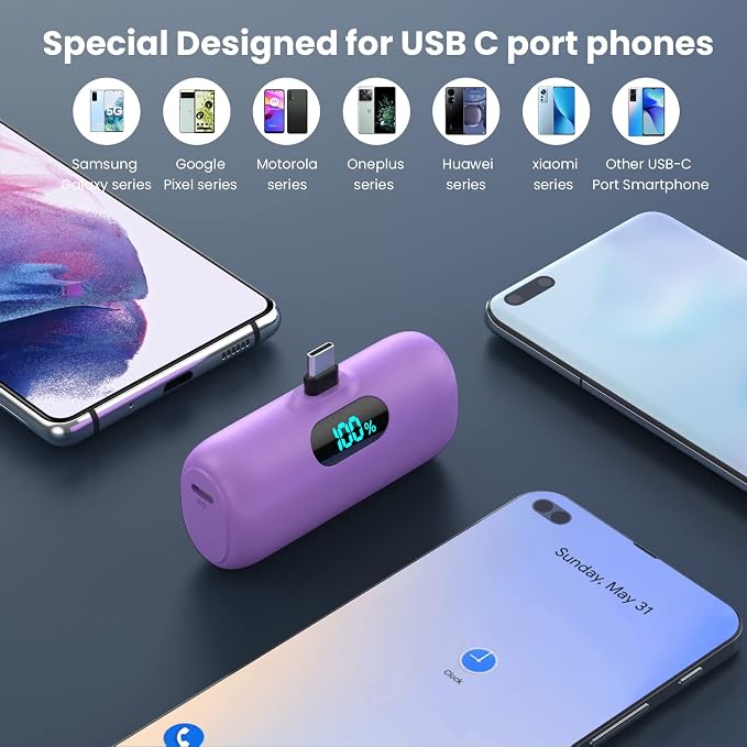 [2 Pack]Small Portable Charger for iPhone 17/16/15 Series5000mAh 3A PD USB C Power Bank Mini Travel Essentials Battery Pack for iPhone 17/17 Pro/16/16 Plus/16 Pro/15 Pro MaxSamsungAndroid/LG etc