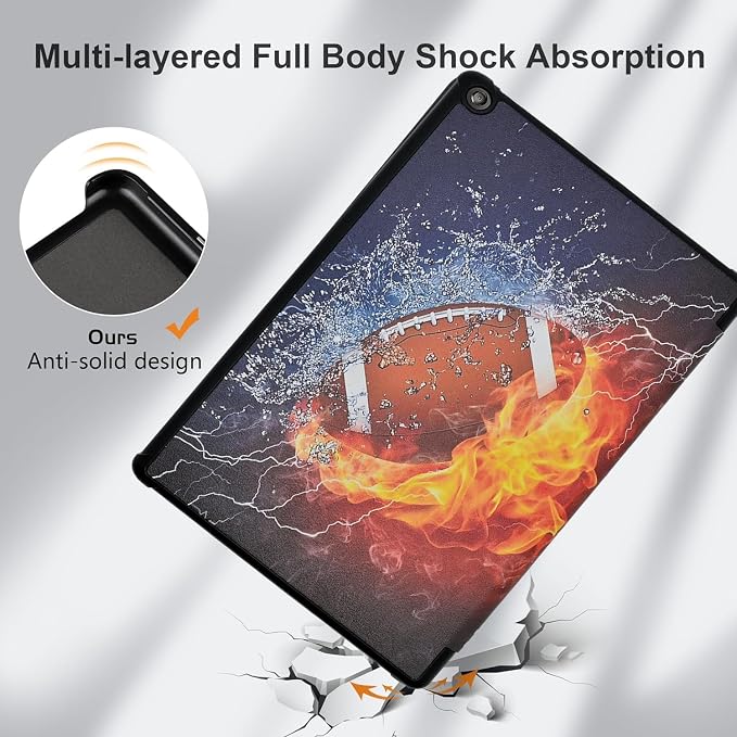 Case for Amazon Fire HD 10 Tablet 7th / 9th Generation 2017/2019 Release American Football Lightweight PU Leather Folding Stand Cover with Auto Wake/Sleep