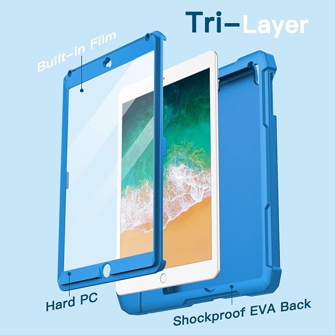 JETech Kids Case for iPad 6th/5th Gen 9.7 (2018/2017) Black | Built-in Screen Protector 360° Rotating Handle Stand Shockproof Full-Body Protection Kid-Friendly Design