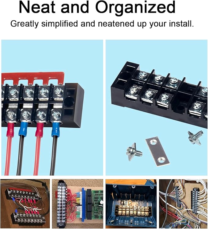 MILAPEAK Terminal Block and Strip - 10pcs (5 Sets) 5 Positions Dual Row 600V 15A Screw Terminal Strip Blocks with Cover + 400V 15A 5 Positions Pre-Insulated Terminals Barrier Strip (Black & Red)