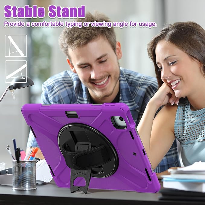 Batianda VortiGrip Case for iPad Air 11 M2/M3/M4 2024-2026 Colorful Blue | Heavy Duty Triple-Layer Rugged Case with 360° Rotating Hand Strap Foldable Hidden Stand Shoulder Strap and Pencil Holder