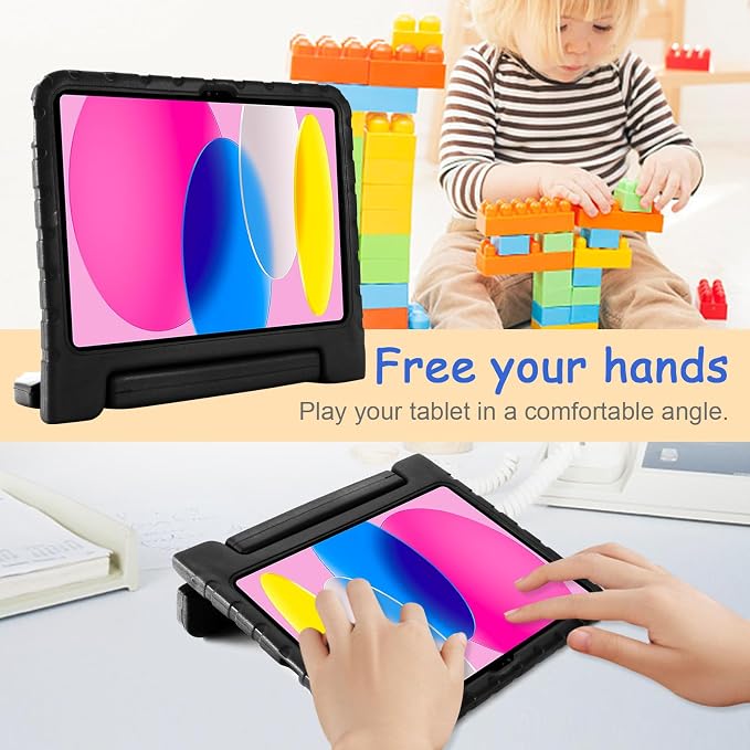 Kids Case for iPad Pro 11 M5/M4 &amp iPad Air 11 (2026/2025/2024) Shockproof Case with Pencil Holder Techcircle Light EVA Foam Handle Stand Bumper Protective Child Friendly Drop Proof Cover Black