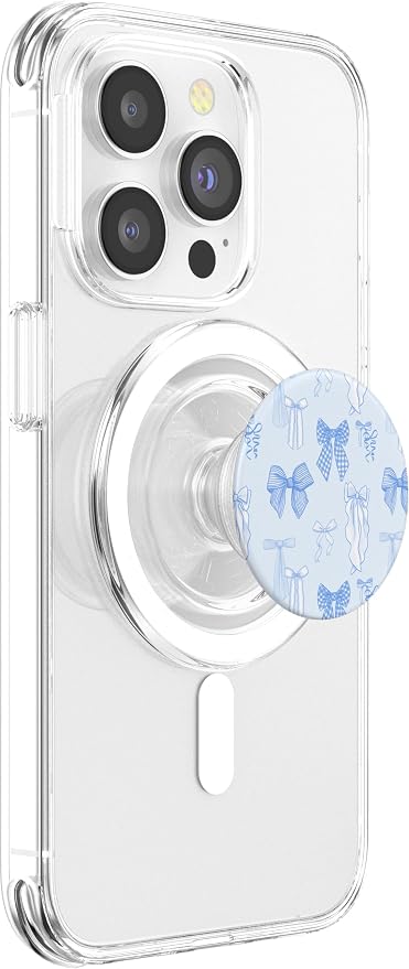 Coquette Light Blue Bow Pattern PopSockets PopGrip for MagSafe