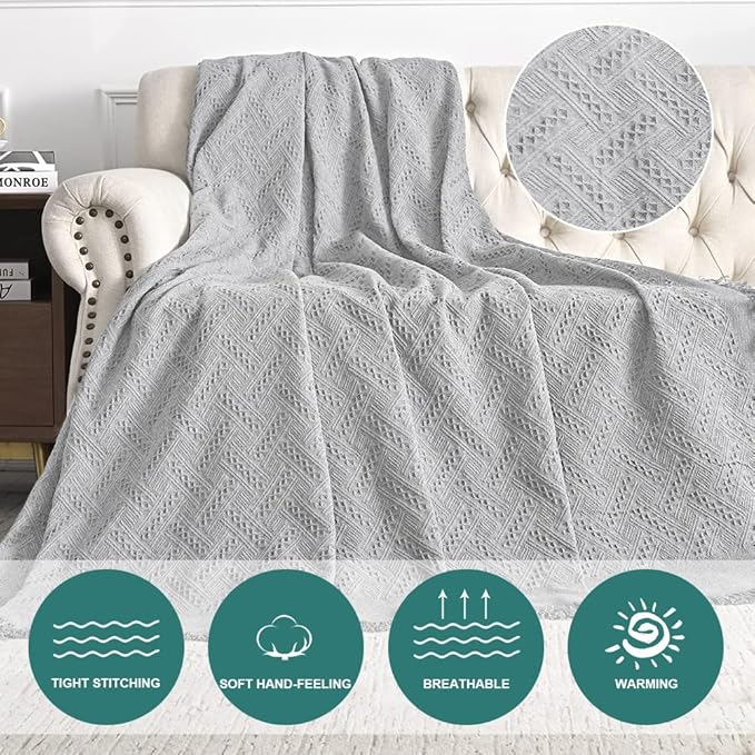MYSKY HOME Light Grey Geometrical Sofa Covers, Sectional Couch Covers for 2 Cushion Couch Couch Cover Living Room Sofa Throws Sofa Slipcovers for Pets, Kids (Large, 71" x 102", Light Grey)