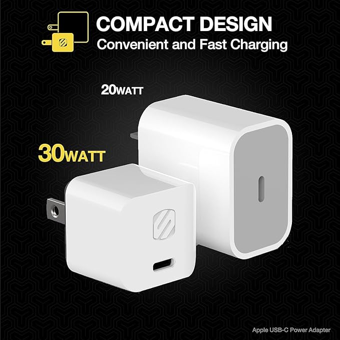 Scosche HPDCA32 PowerVolt 32W Certified Type-C + Type-A Fast Wall Charger Power Delivery 3.0 for ALL USB-C and USB-A Devices in Black