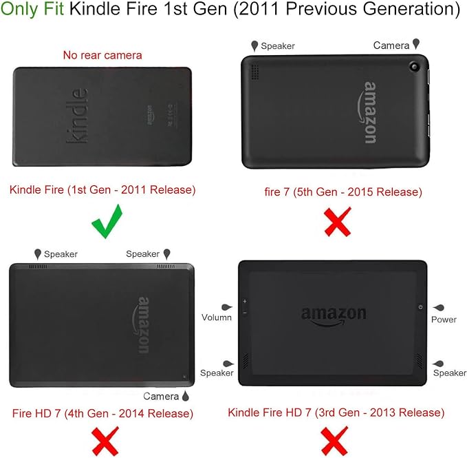 Fintie Folio Case for Kindle Fire 7 1st Gen 2011 Black | Slim Fit PU Leather Foldable Viewing Stand Cover with Stylus Holder and Magnetic Closure