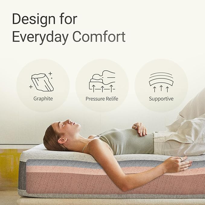 LIFEMENT Full Mattress 12 Inch, Essential Graphite Infused Memory Foam Bed | Medium Firm, Fiberglass Free, Cooling Pressure Relief | CertiPUR-US & Oeko-TEX Certified, Mattress in a Box