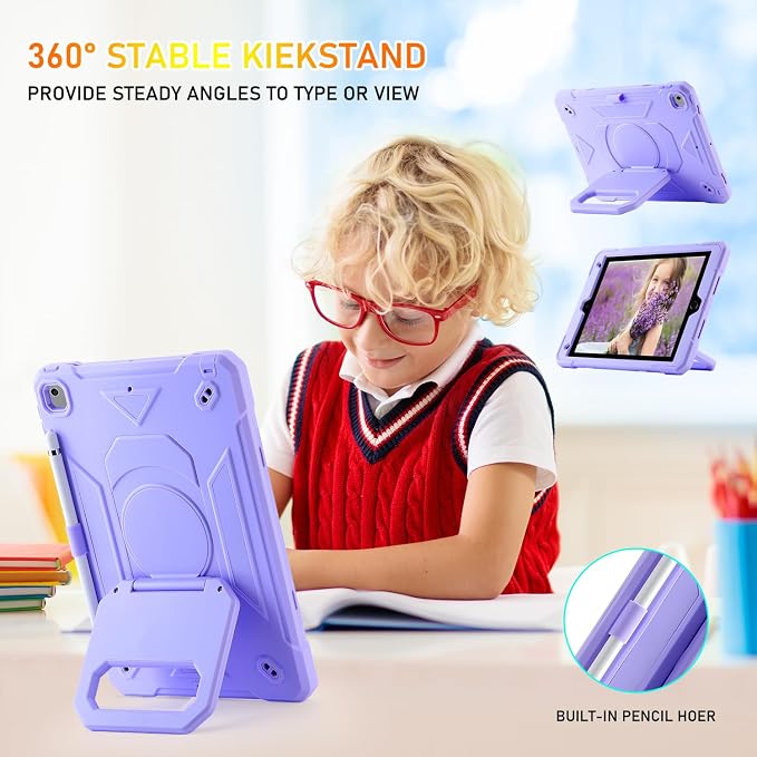 for iPad 9th/8th/7th Generation Case iPad 10.2 Case 2021/2020/2019 Rugged Heavy Duty Shockproof Protective Kids Case with Screen Protector/360° Rotating Folding Stand/Pencil Holder/Shoulder Strap