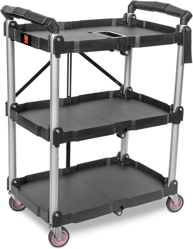Wen Compact Foldable Service Utility Cart, Three Tier with 165-Pound Capacity (73065)