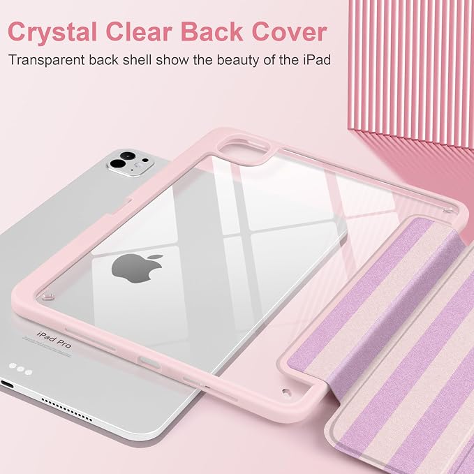 DONGKE for iPad Pro 11-Inch Case (M5 2025 / M4 2024) 6th/5th Generation [Auto Sleep/Wake &amp Pencil Pro Holder] Clear Acrylic Back Smart Trifold Stand Cover Bear &amp Cherry