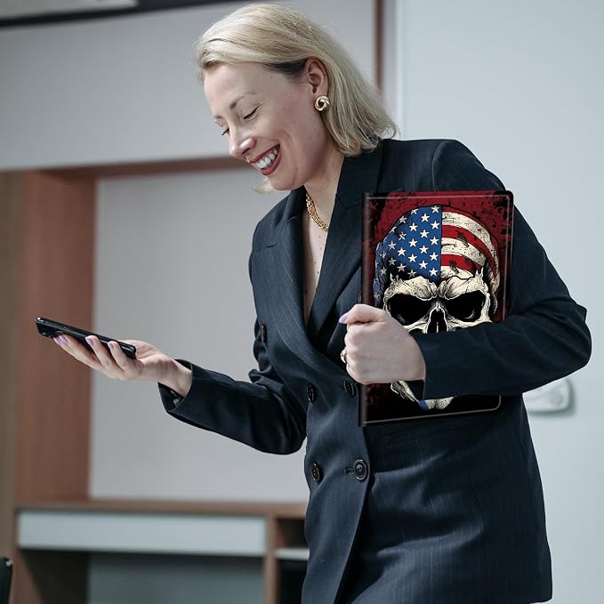Slim Case for Amazon Kindle Fire Max 11 Case (13th Generation 2023 Release) 11 PU Leather Folio Stand Adjustable Smart Cover with Auto Wake/Sleep for Kindle Fire 11 TabletA American Flag Skull