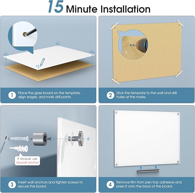 MaxGear Glass Whiteboard Tempered Magnetic Dry Erase Board 72 x 48 Inch Ultra White, Frameless Wall Mounted, Office Classroom Conference Room Home Use, Includes Markers, Eraser, Magnets & Mounting Kit