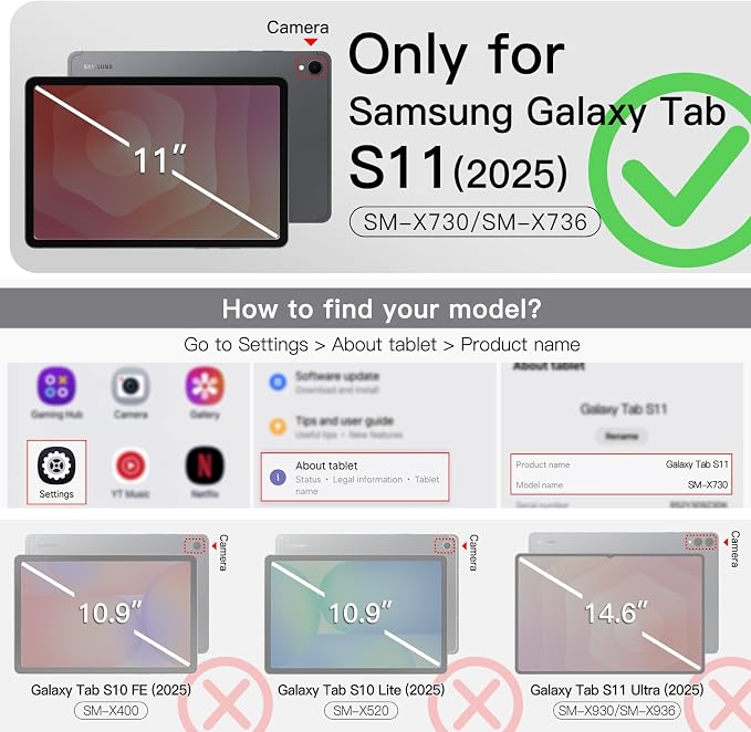 JETech Folio Case for Samsung Galaxy Tab S11 Black | Multi-Angle Stand Cover S Pen Holder Slim Protective Cover Auto Wake/Sleep