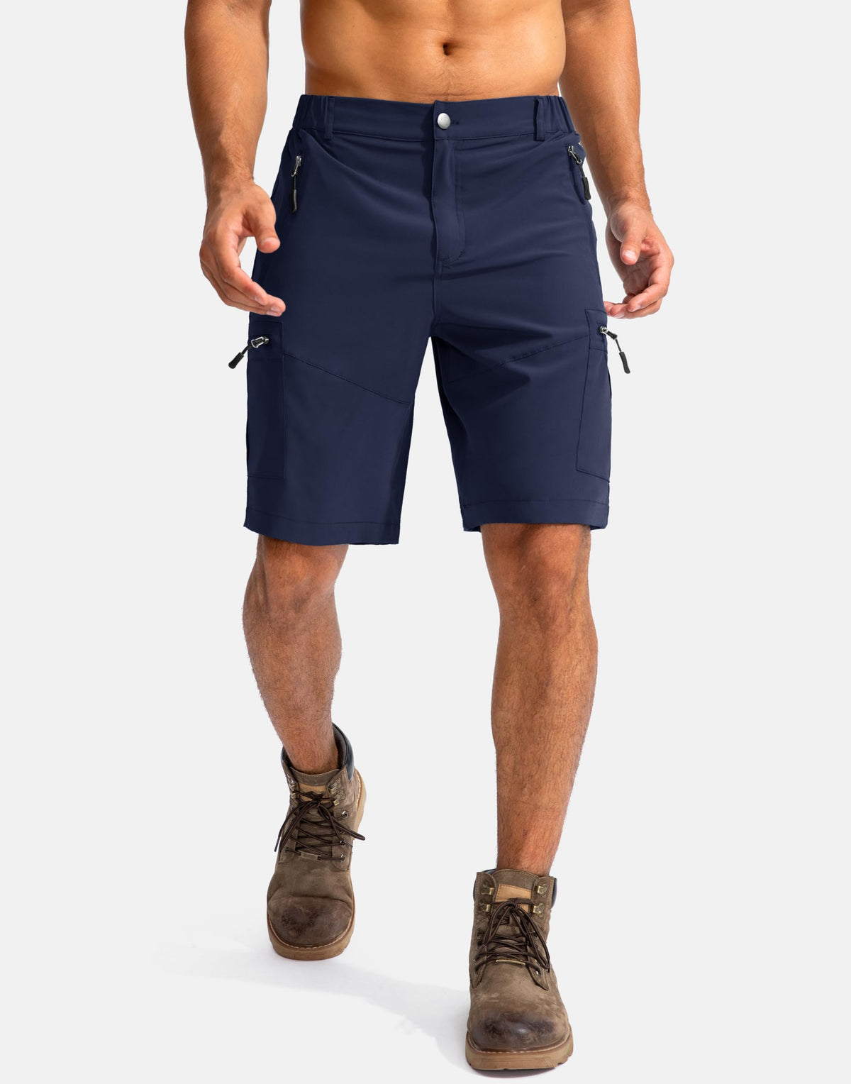 Pudolla Men's Hiking Cargo Shorts 9" Lightweight Outdoor Work Shorts for Men Travel Golf Camping Casual with 5 Zipper Pockets(Navy Large)