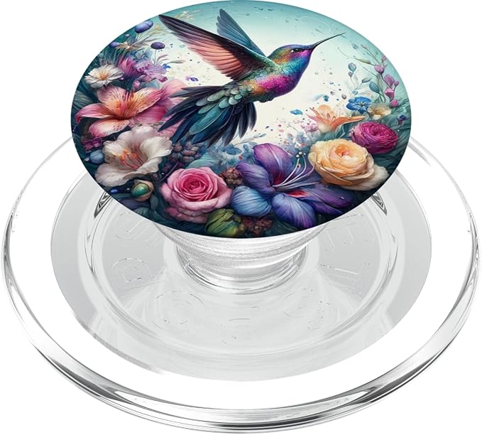 Aesthetic Floral Flowers Hummingbird Illustration Art PopSockets Adhesive PopGrip
