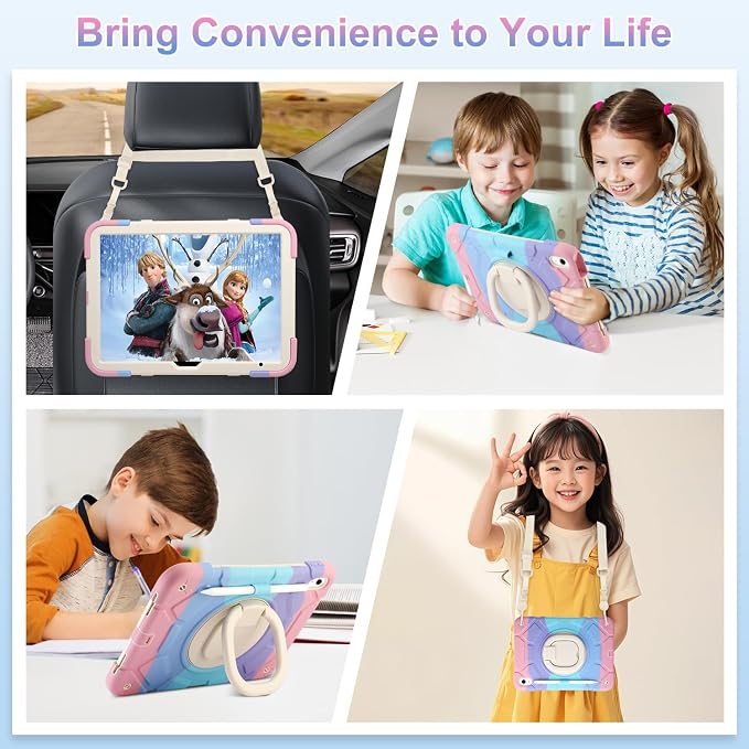 for iPad (A16) 11th Generation case 11''(2025)/10th Generation case 10.9''(2022)360°Rotatable Stand with [Pencil Holder&ampShoulder Strap] Heavy Duty Shockproof Protective Silicone Case (Black)