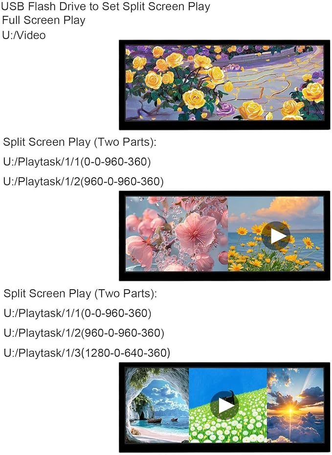 VSDISPLAY 10.3 Inch Touch LCD Monitor 1920x720 IPS Supports USB Flash Drive 2.0 Auto Copy Auto Play Split Screen for Elevator Restaurants Supermarket Store Extra Advertising Display