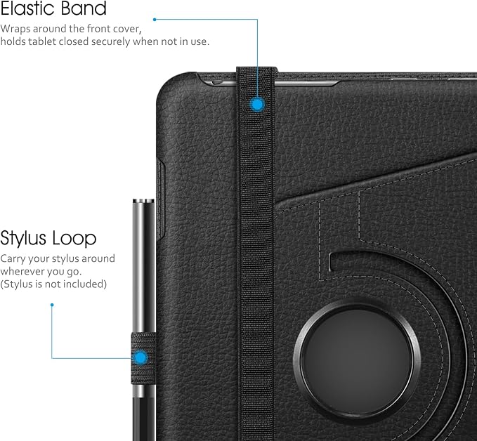 Fintie Rotating Case for Kindle Fire HD 8 &amp 8 Plus 12th/10th Gen Black | 360° Rotatable Swivel Stand Cover for Fire HD 8 2024/2022/2020 Durable PU Leather 3 Viewing Positions Auto Sleep/Wake