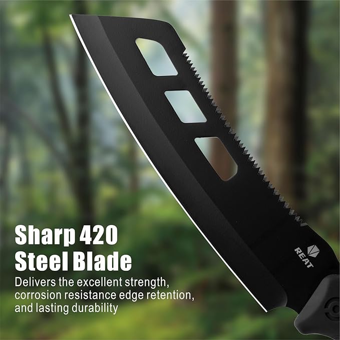 REAT Machete with Saw,16" Heavy Duty Machete with Sheath, Dual-Purpose Gardening Machete Knife for Chopping and Sawing,Ergonomic No-Slip Handle