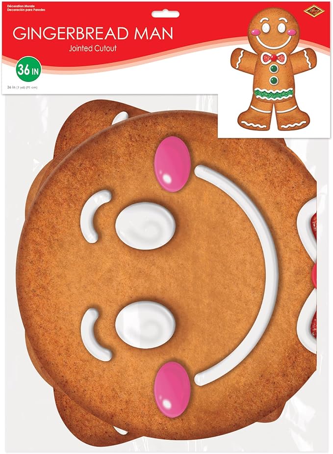 Beistle Jointed Gingerbread Man, 3’- Christmas Wall Decorations, Unique Gingerbread House Décor for Holiday Parties, Winter Wonderland Seasonal Accent for Homes and Classrooms