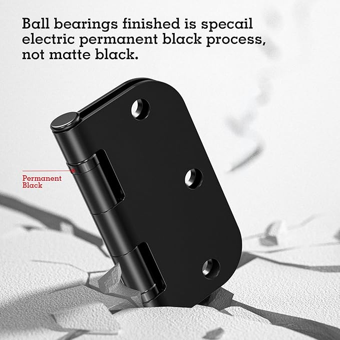 30 Pack Ball Bearing Matte Black Door Hinges 3.5 Inch 5/8" Radius Round Squeak Free Interior 3-1/2"Flat Bifold Standard Bedroom Indoor for Doors 3 ½" House Home Decor Improvement Accessories Hardware