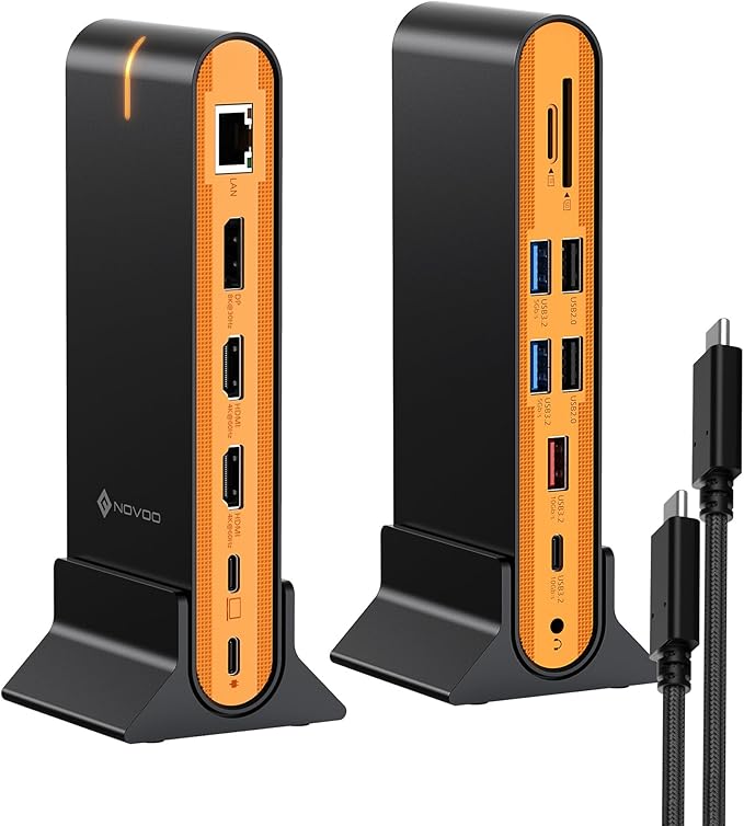 NOVOO Laptop Docking Station Dual Monitor, 15 in 1 Triple Display, 8K@30Hz DP, Dual 4K@60Hz HDMI, 10Gbps USB-A/C, SD/TF, 1Gbps Ethernet, Dual Monitor Adapter Dock for MacBook, Windows Laptops