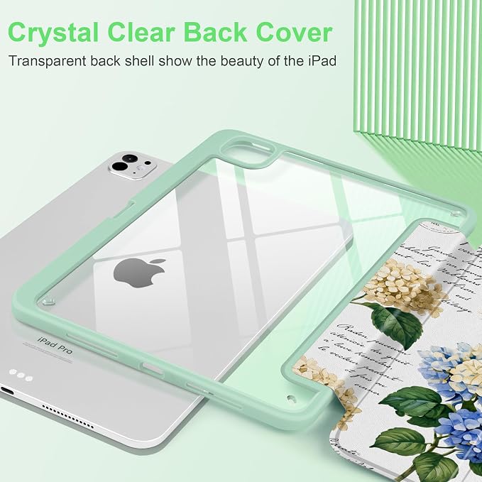 Case for iPad Pro 11 inch M5 2025 /M4 2024 Blue Ribbon Stripe | Blue Ribbon Stripe Folio Case with Clear Back Pencil Holder Trifold Stand and Auto Sleep/Wake for Preppy Aesthetic Users