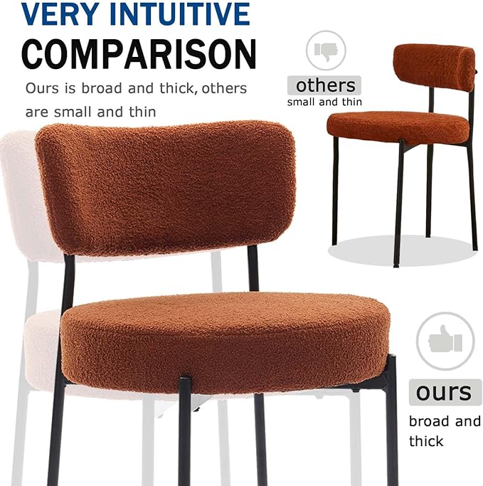 Brown Boucle Dining Chairs Set of 8, Upholstered Dinner Chair with Metal Frame, Dining Room Chairs with Padded Seat, Round Modern Seating for Living Room