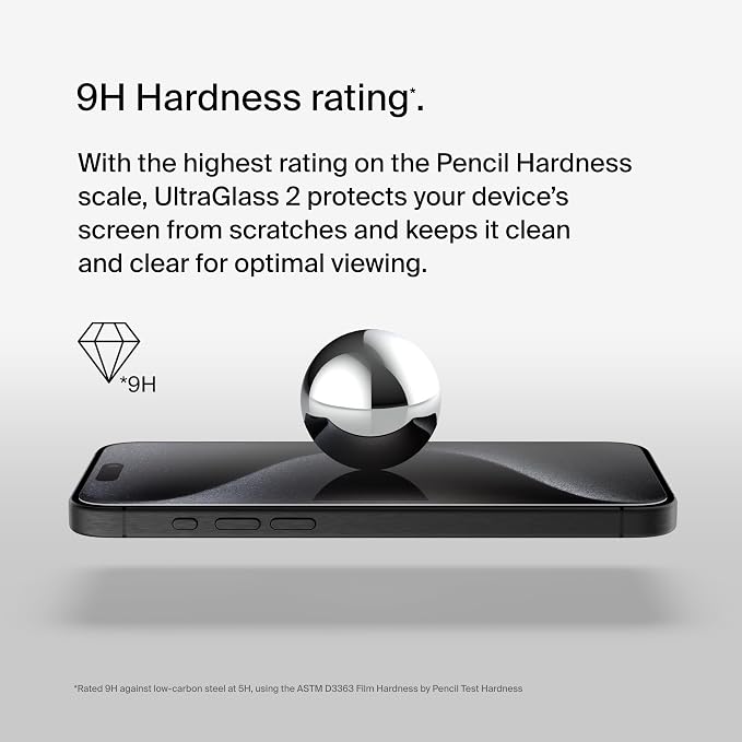Belkin UltraGlass2 Scratch-Resistant Screen Protector iPhone 15 Pro | advanced nanotech glass up to 2x stronger scratch resistant shatterproof case-compatible crystal clear easy align tray