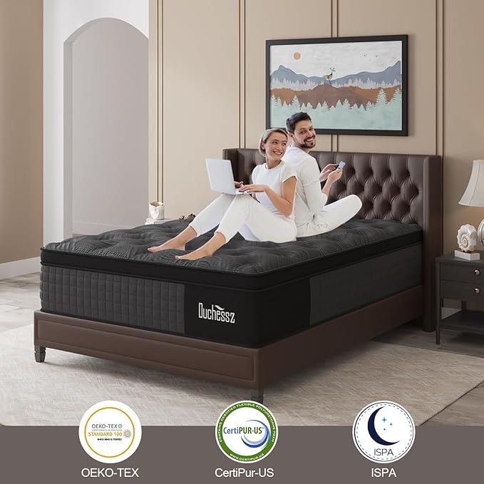 King Mattress, 14 Inch Hybrid Mattresses Black with Gel Memory Foam and Individually Pocket Innerspring Euro Top Medium Firm for Motion Isolation, Edge Support, 100 Night Trial