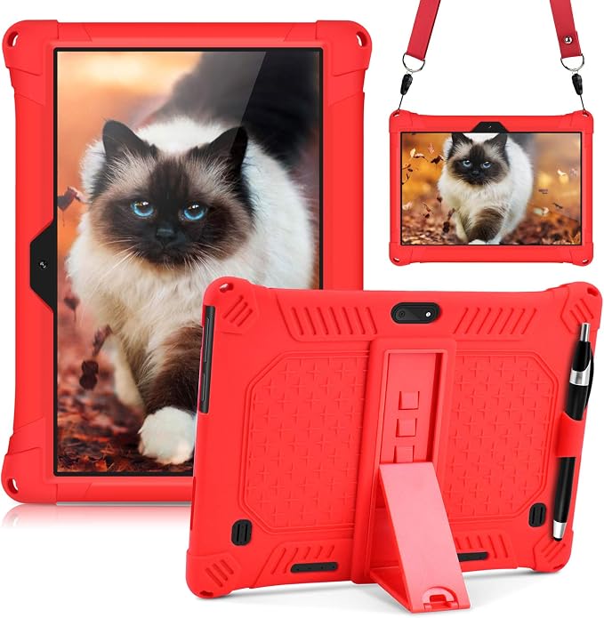 DETUOSI Case for YELLYOUTH 10.1 Tablet Soft Silicone Lightweight Case Compatible with Dragon Touch Notepad K10 ZONKO 10.1 Beyond Tab 10.1 with Stylus Pen and Shoulder Strap Black