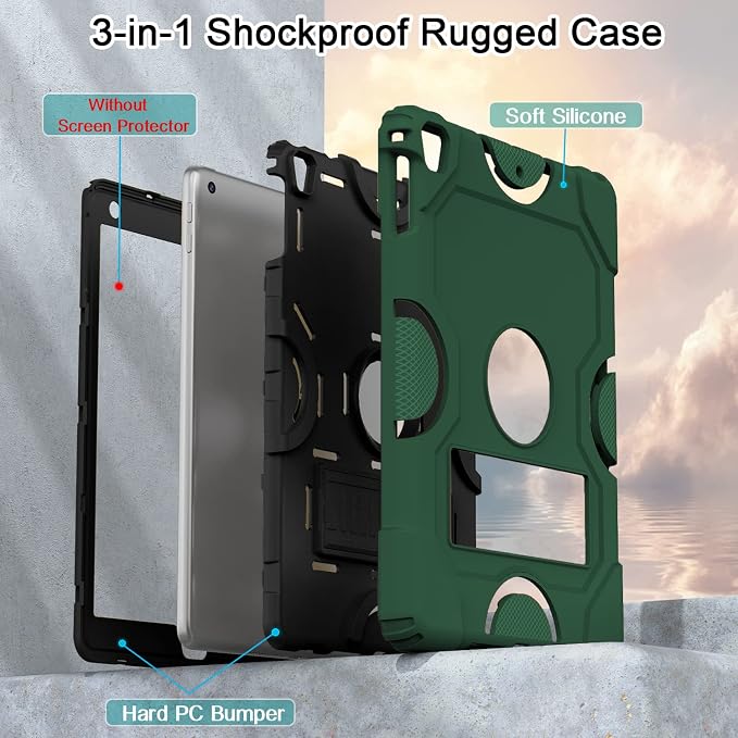 ZoneFoker Case for iPad 6th/5th Generation (9.7 Inch 2018/2017 Model) iPad Air 2 / 1st iPad Pro 9.7 Heavy Duty Shockproof Rugged Protective Case Alpine Green