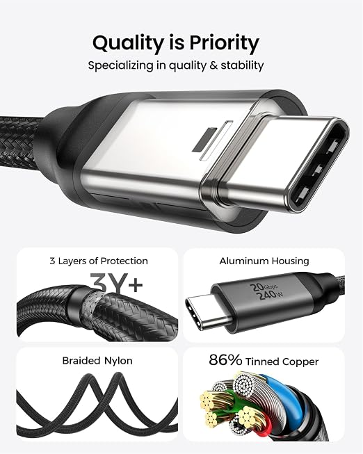 Silkland USB C Data Cable 20Gbps 1FT USB C to USB C Cable 240W Charging | High Speed Data Transfer Short USB C 3.2 Gen 2x2 Cable 5K/4K 60Hz USBC Monitor Cord Compatible with SSD Hub Docking