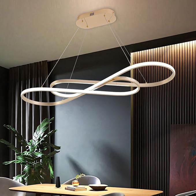 Modern Led Pendant Light for Kitchen Island Lighting Modern Gold Chandelier for Dining Room Light Fixture Over Table,Led Chandelier Light Fixture Height Adjusted (Electroplated Gold)