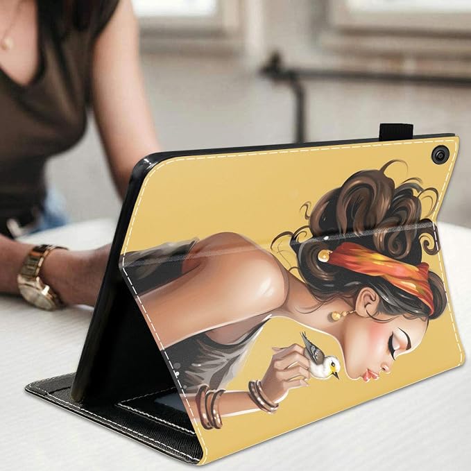 Case for Amazon Kindle Fire HD 10 Tablet 10.1 (9th/7th Generation 2019/2017 Release) Slim Folding Stand Folio Cover with Card Slot &amp Auto Wake/Sleep - African American Girl