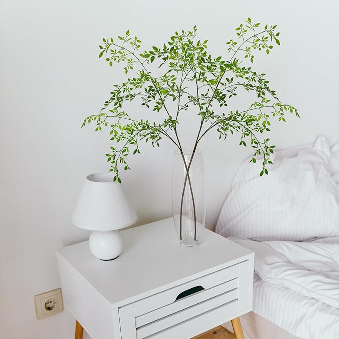 Artificial Greenery Stems, 43.3" Nandina Branches Tall Faux Plant Stems for Vase, Greenery Decor Stems Leaves Bunches for Shop Garden Office Home Décor(Green,2Pcs)