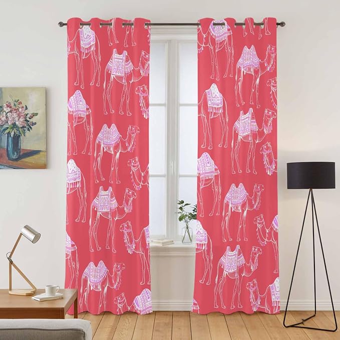 2 Panel Kitchen Cafe Curtains, Desert Camel Sunlight Filtering Nature Air