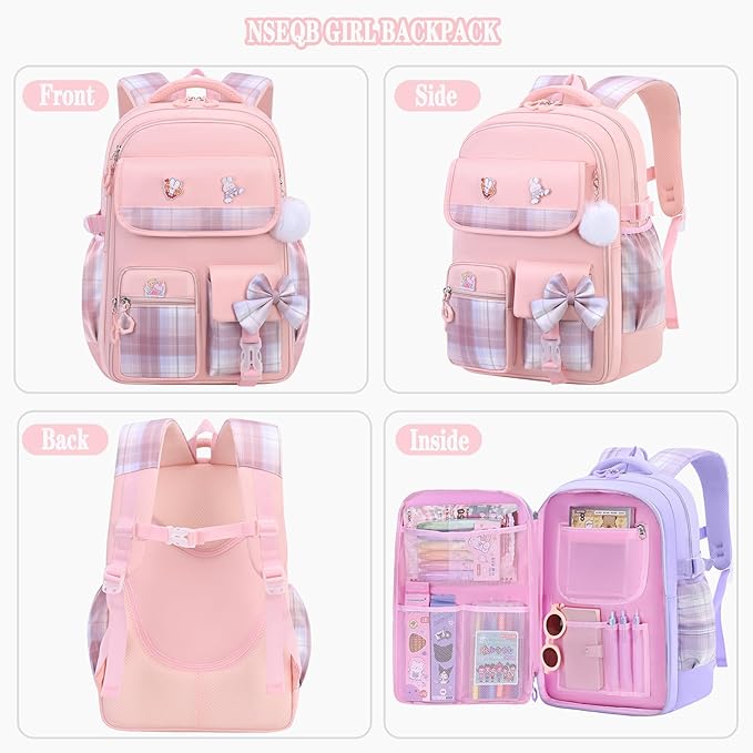 Girls Backpack,Kids School Backpack With Lunch Box Pencil Case Set,Cute Childrens Schoolbag For Girls