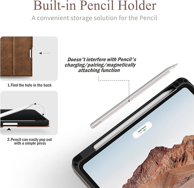 Antbox Case for iPad Air 11-inch M4/M3/M2 (2026/2025/2024) iPad Air 5th/4th Generation 10.9'' Vegan Leather with Pencil Holder Typing Angle Auto Sleep/Wake Muti-Stand