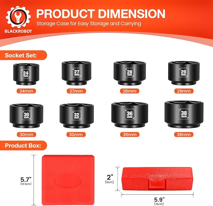 BLACKROBOT 8 Pieces 3/8” Drive Low Profile Oil Filter Socket Set, Metric Size