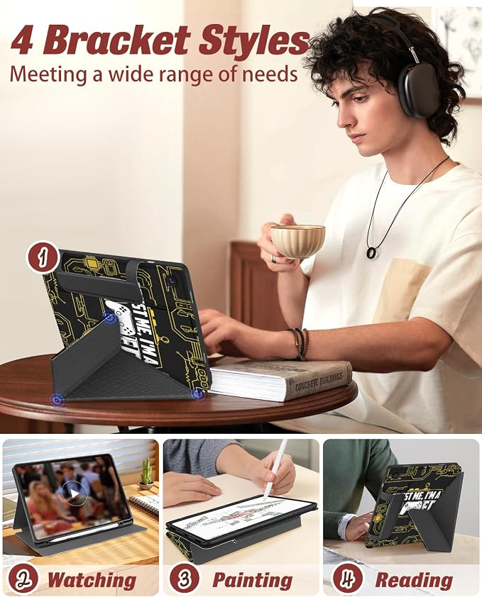 for Samsung Galaxy Tab A9 Plus Case with Pen Holder - for Girls Women Boys Cute Cartoon Cool Anime Kawaii Fun Protector Stand Folio Moon Cat
