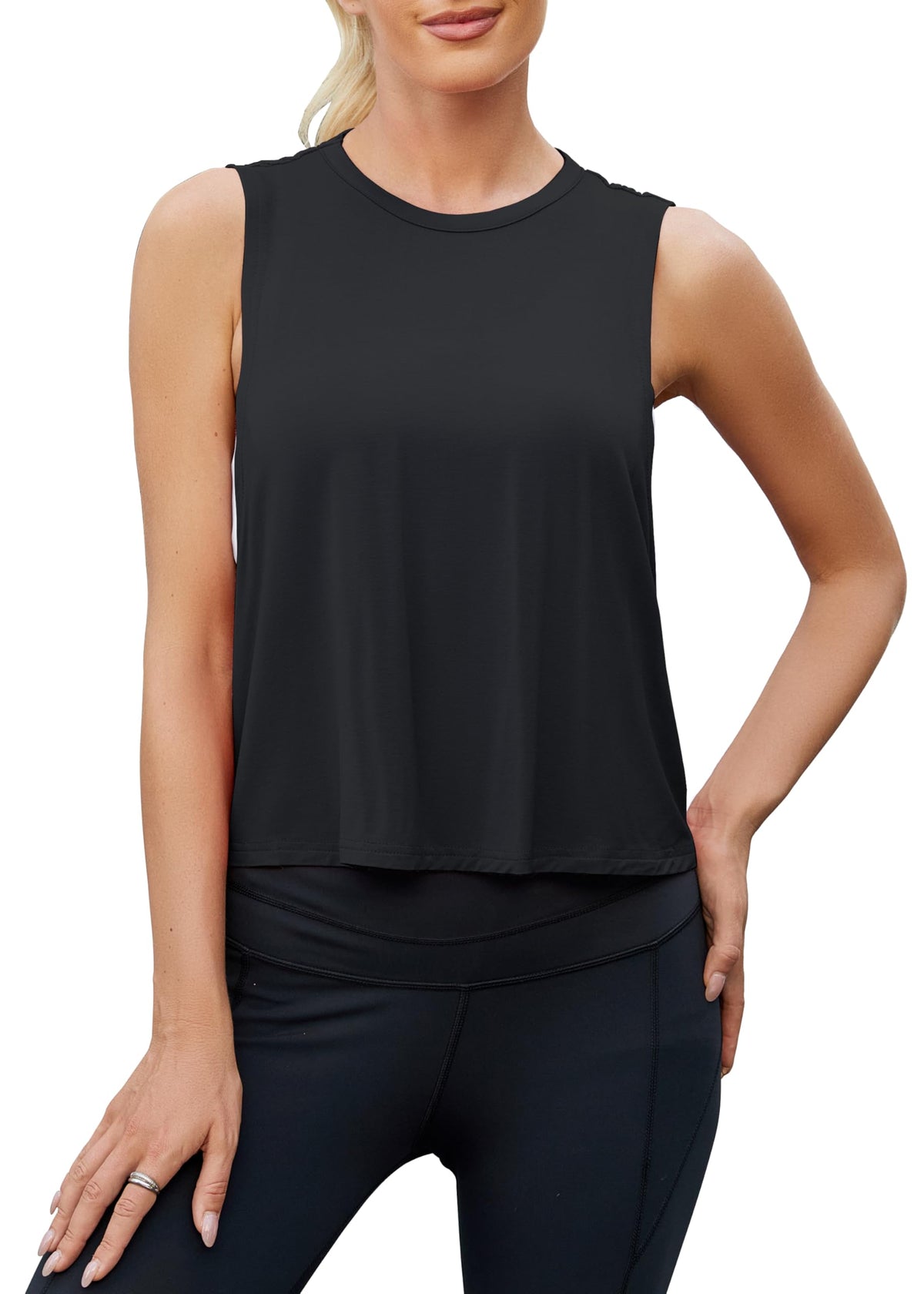 Mippo Workout Tops for Women Open Back Shirts Cropped Athletic Tank Top