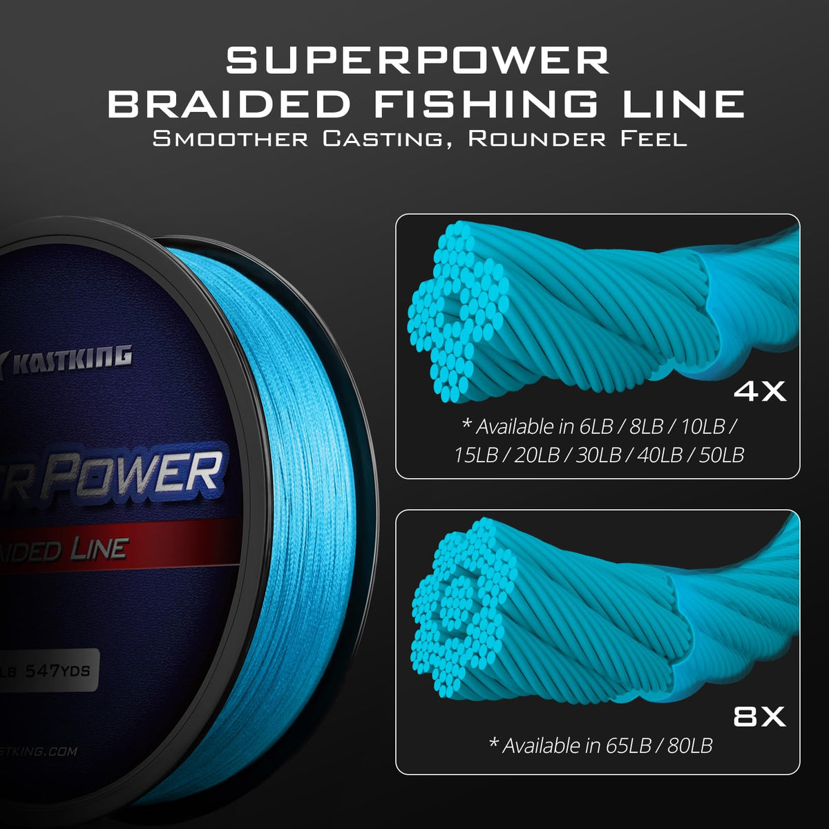KastKing Superpower Braided Fishing Line, Sky Blue, 50 LB, 150 Yds