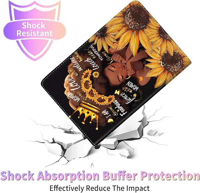 Case for iPad Pro 11 Inch 2022/2021/2020 (4th/3rd/2nd Gen) for iPad Air 5th / 4th Generation 10.9 Inch (2022/2020) Durable Shockproof Protective Cover，Black Woman Queen Afro Design