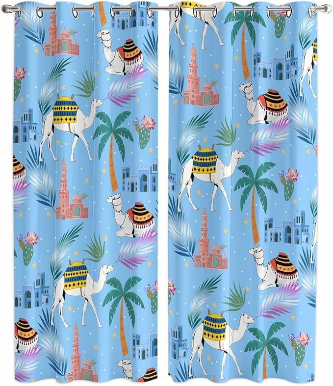 2 Panel Kitchen Cafe Curtains, Desert Landscape Sunlight Filtering Nature Air