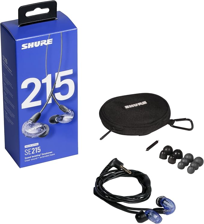 Shure SE215 PRO Sound Isolating Wired Earbuds - Black | Professional in-ear monitors with deep bass single dynamic driver secure fit detachable cable and carrying case