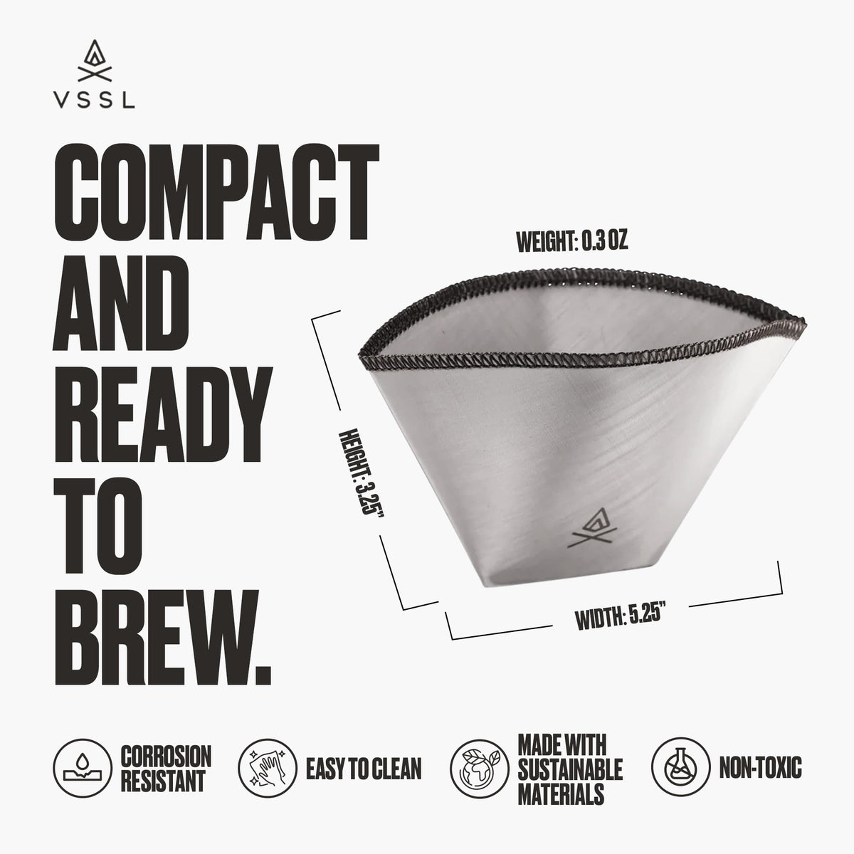 VSSL – Nest #1 Reusable Coffee Filter | Stainless Steel Mesh Filter | Pour Over Filters for Camping | Sustainable & Eco-Friendly Coffee Gear | Compact, Durable & Adventure Ready | Pack of 3